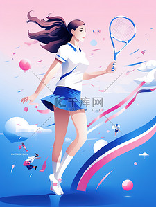 青春海报蓝色插画图片_运动海报上女孩的插图9