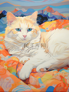 猫躺在彩色毯子上浅橙色和蓝色18