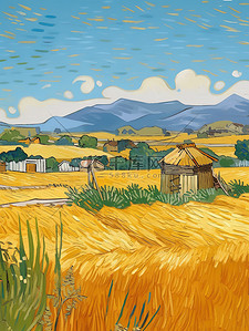 农业插画图片_秋天丰收的乡村农业小麦6