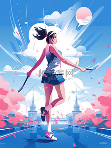 青春海报蓝色插画图片_运动海报上女孩的插图18