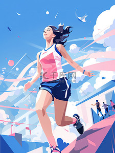青春海报蓝色插画图片_运动海报上女孩的插图11