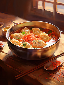 中国传统冬至插画图片_中国传统美食一碗饺子插画8