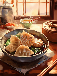 中国传统美食一碗饺子插画16