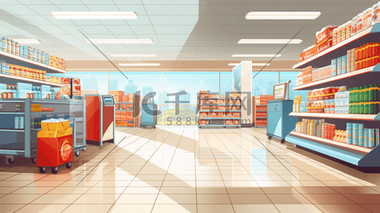 创意彩色底纹插画图片_彩色超市购物货架插画3