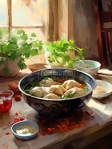 中国传统美食一碗饺子插画18