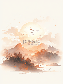 中国风秋季唯美风景插画32