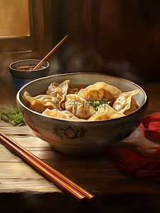 中国传统美食一碗饺子插画15