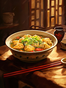 中国传统冬至插画图片_中国传统美食一碗饺子插画3