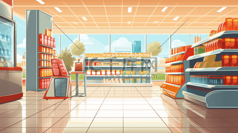彩色超市购物货架插画1