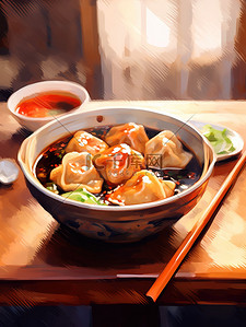 中国传统冬至插画图片_中国传统美食一碗饺子插画17