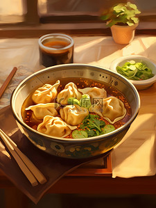 中国传统美食一碗饺子插画6
