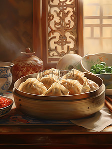 中国传统冬至插画图片_中国传统美食一碗饺子插画12