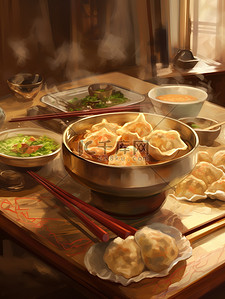 中国传统美食一碗饺子插画14