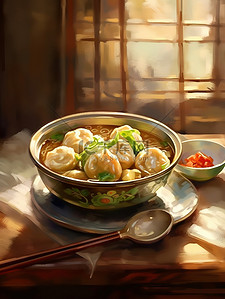 中国传统冬至插画图片_中国传统美食一碗饺子插画19