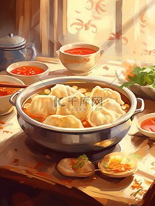 中国传统美食一碗饺子插画1