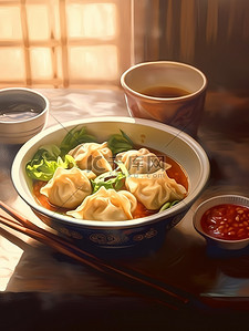 中国传统冬至插画图片_中国传统美食一碗饺子插画7