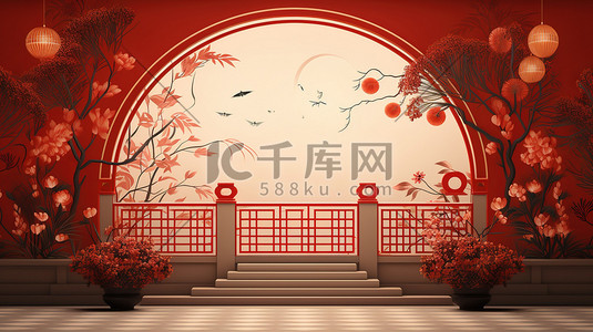 红色新年喜庆装饰国潮插画10