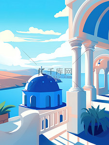 希腊旅行蓝白建筑插画13