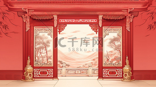 红色中国大气插画图片_红色新年喜庆装饰国潮插画16