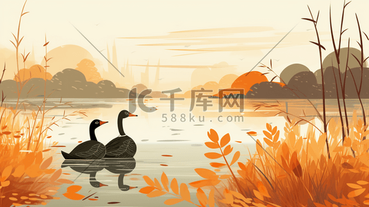 秋季唯美湿地水鸟插画13