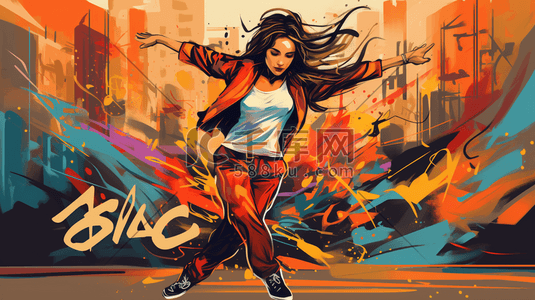国潮街舞舞狮版插画图片_一名舞者在跳街舞