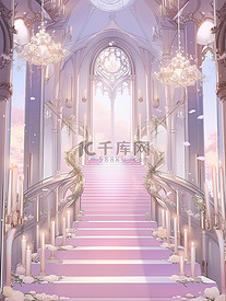 浅紫色浪漫城堡宫殿楼梯插画3