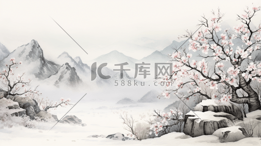 冬季梅花中国风古典插画19
