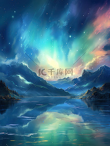 极光插画图片_梦幻浪漫冰川极光10