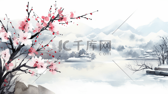 冬季梅花中国风古典插画1