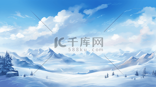 冬天森林插画图片_冬天蓝天雪山森林插画5