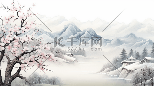 冬季梅花中国风古典插画16
