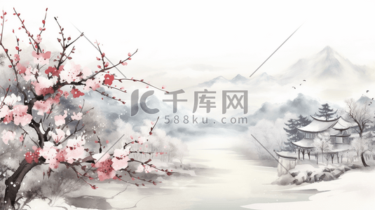 冬季梅花中国风古典插画3