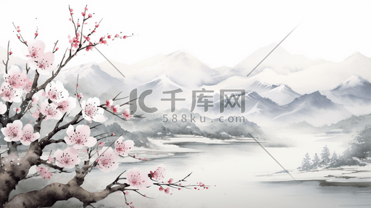 冬季梅花中国风古典插画7
