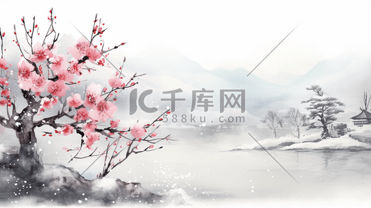 冬季梅花中国风古典插画5