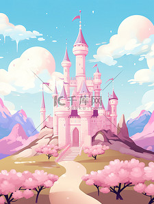 粉色城堡插画图片_可爱粉色少女城堡6