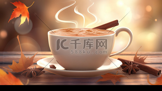 热腾腾插画图片_秋天温暖热腾腾的咖啡4