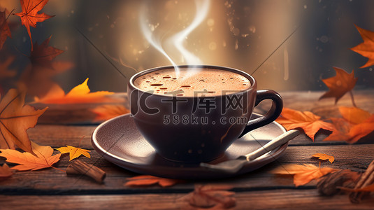 秋天温暖热腾腾的咖啡1