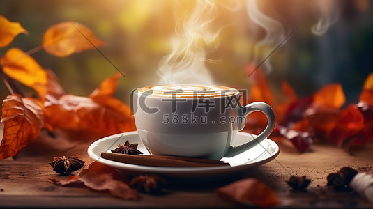 秋天温暖热腾腾的咖啡17
