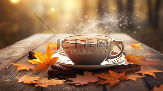 秋天温暖热腾腾的咖啡2