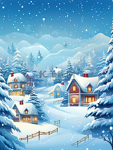 不良天气插画图片_冬季的雪景寒冷天气圣诞冬季景色4