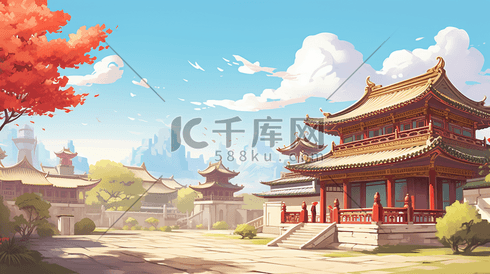 中国风古建筑场景插画4