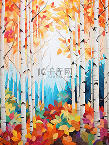 秋天树木白桦树剪纸艺术14