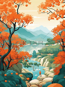 美丽树叶插画图片_秋天的色调树木美丽的风景16