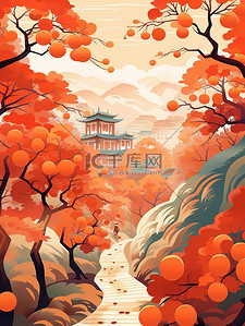 美丽树叶插画图片_秋天的色调树木美丽的风景8