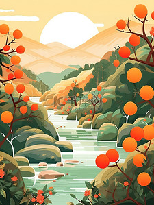 美丽树叶插画图片_秋天的色调树木美丽的风景10