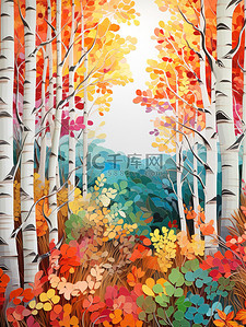 秋天树木白桦树剪纸艺术1