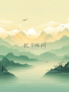 上色插画图片_清湖上的小船中国风山水画11
