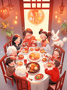 一家人吃饭插画图片_春节除夕一家人团聚吃饭插画43