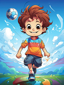 一个踢足球的小男孩卡通插画20