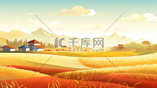 农民挠头插画图片_秋收稻田忙碌的农民19